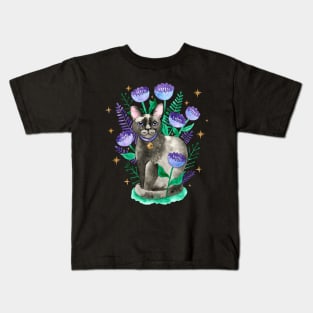 Black Cat and Flowers Kids T-Shirt